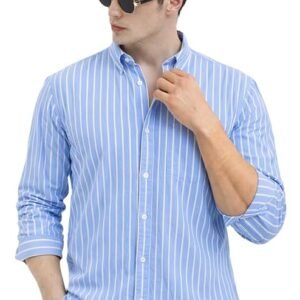 U TURN Men's Casual Printed Striped Stylish Latest Formal Shirt for Men | Cotton Mix 220 GSM